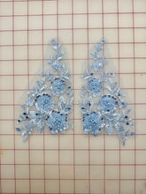 Applique - Sequined and Beaded Embroidered Triangular Pair Light Blue Only One Pair Left!